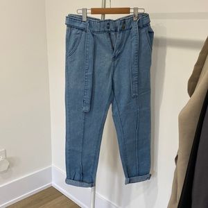 Blue mom jeans with belt
